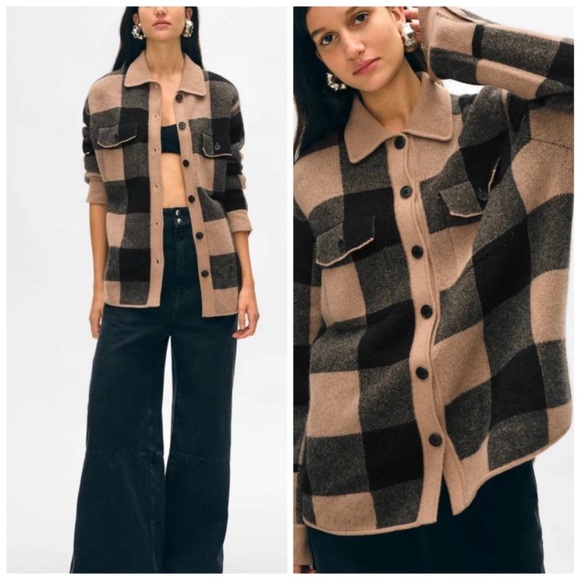 White & Warren Relaxed Fit Tan Black Button Down Thick Sweater Cardigan S/M $798